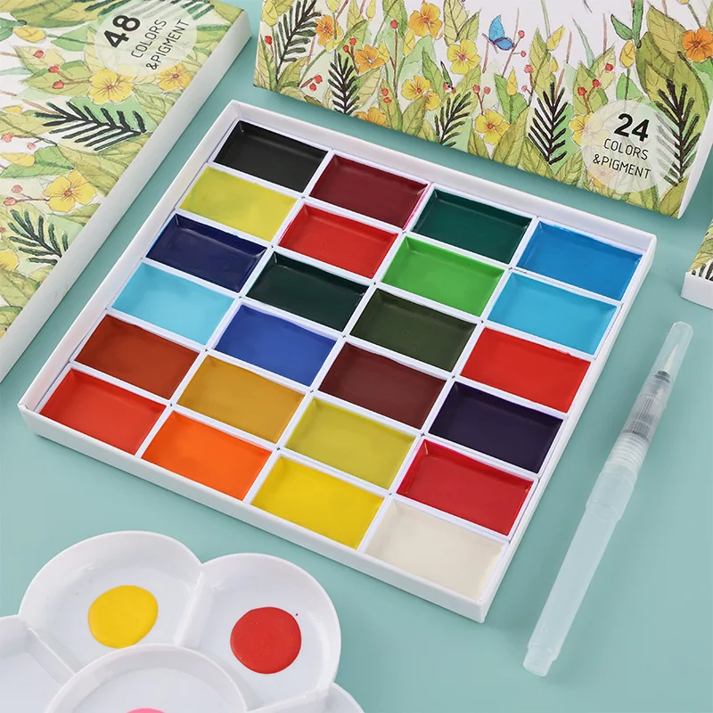 Large Professional Watercolor Set 48/24/12 Colors Solid Pigment with Brush Painting Set for Artists Student Art Supplies