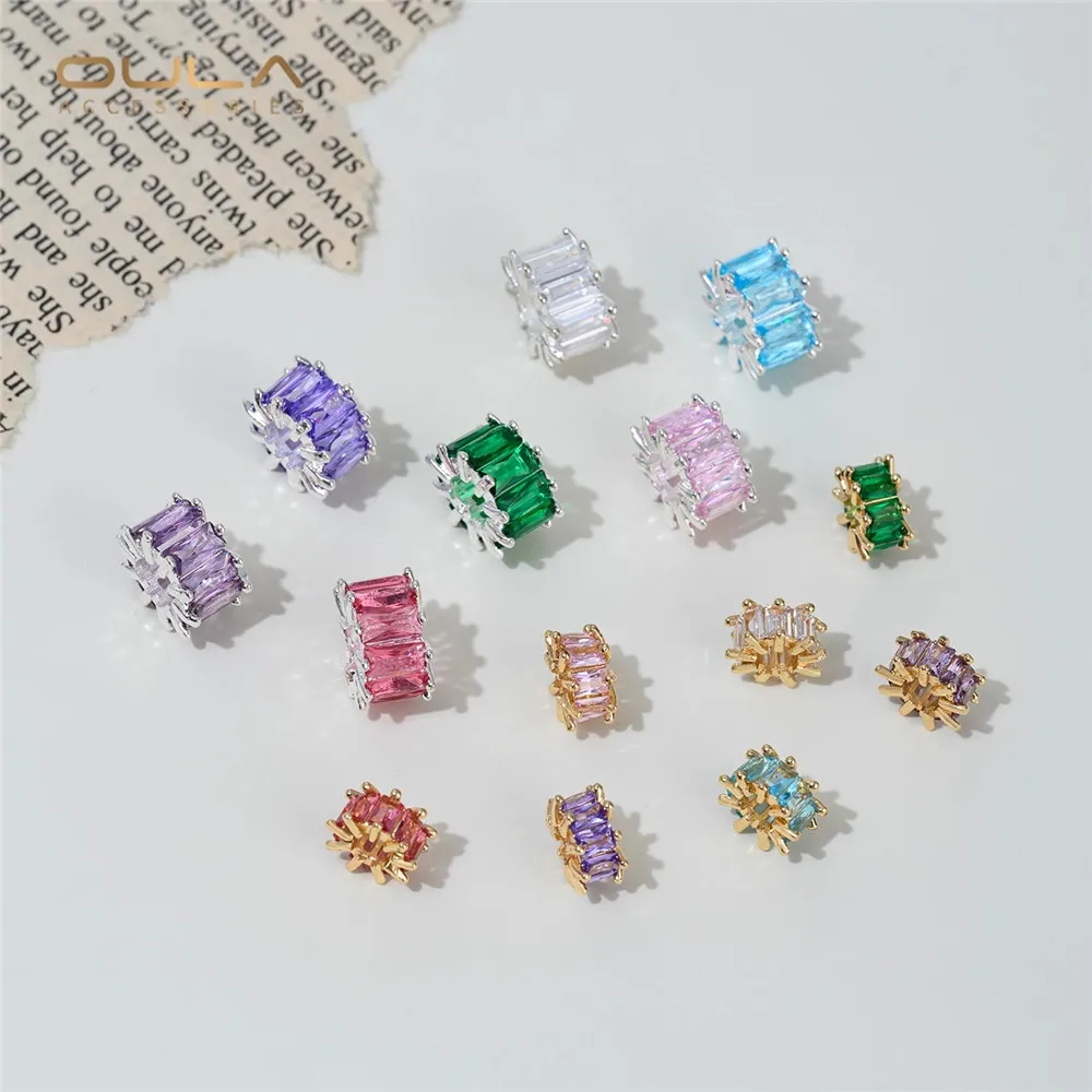 1PCS 14K Gold-plated Zircon Large-hole Wheel Bead Spacer Diy Crystal String Pearl Bracelet Necklace Bead Accessory