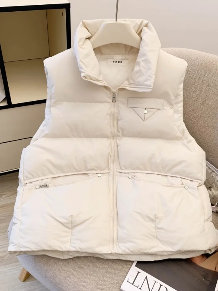 Gilet in cotone Thiened da donna Colletto alla coreana per pendolari invernali Abbigliamento da lavoro Jaet Gilet capispalla larghi Chiusura con cerniera calda