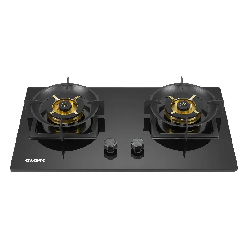 2 Burners Built-in Gas Cooktop Black Tempered Glass Gas Stove Kitchen Gas Hob