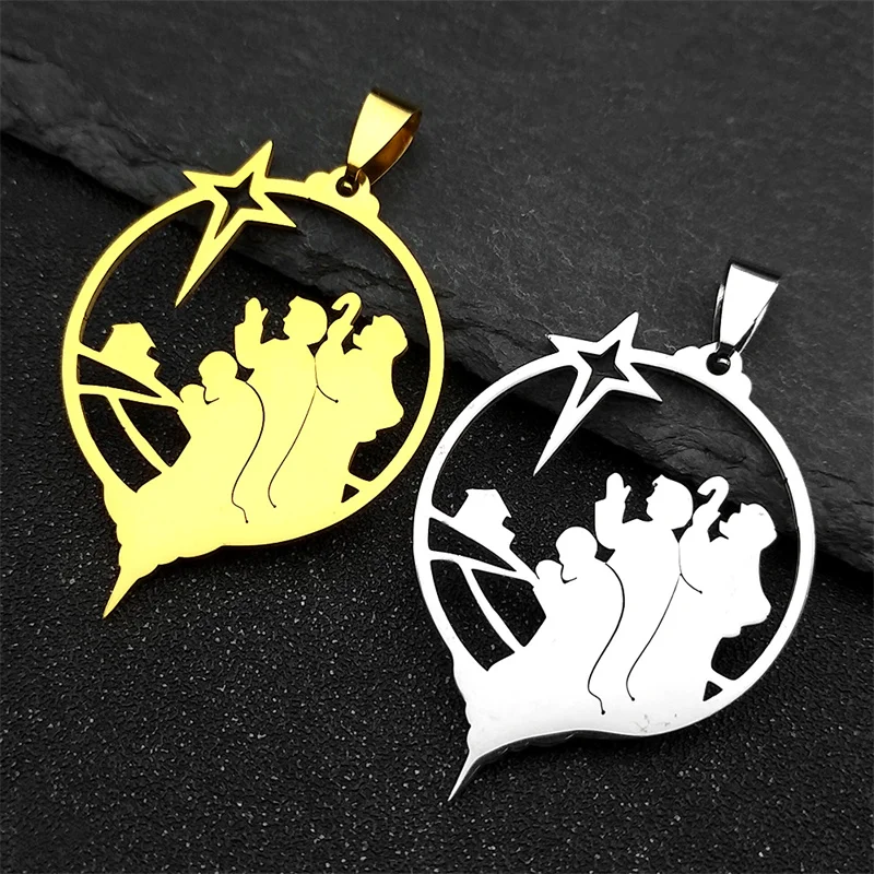 3Pcs Christmas Jesus Star Charms For Women Men Stainless Steel Gold/Silver Color Holy Relition Pray Car Pendants Jewelry