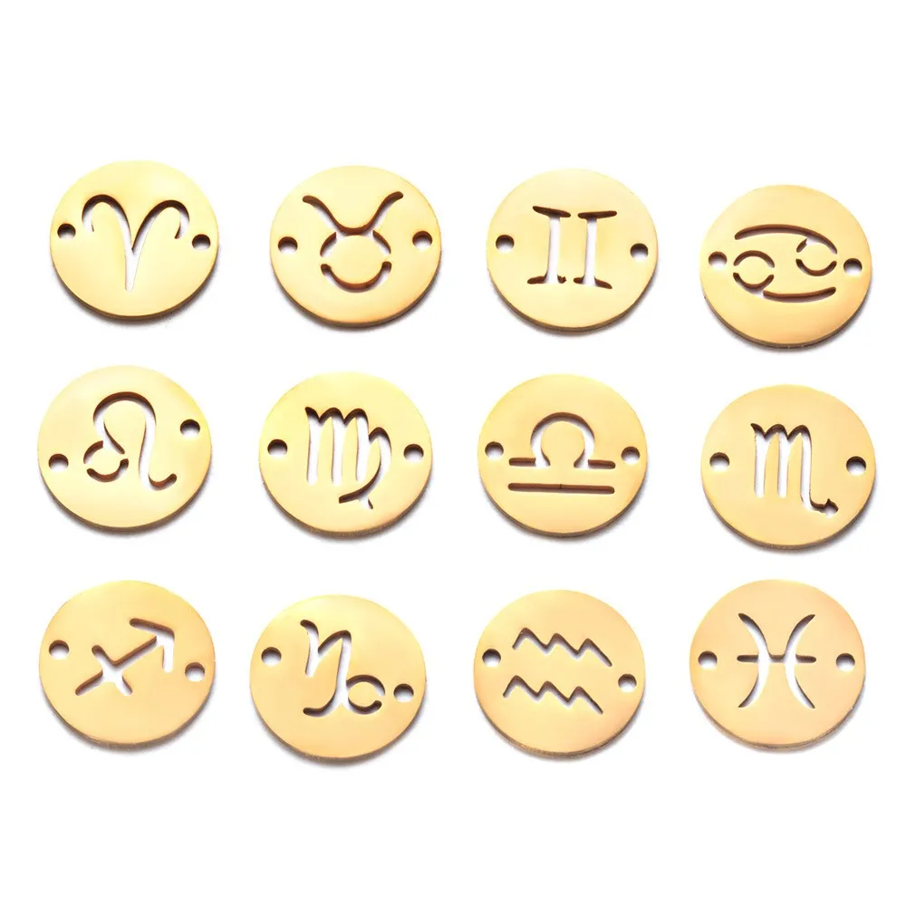 12pcs/lot Stainless Steel Mixed Zodiac Charms 12mm Mirror Polish Zodiac Signs Twelve Constellation DIY Jewelry Making