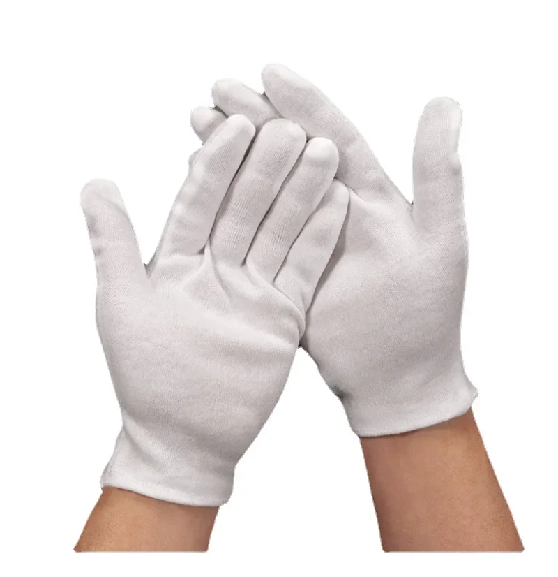 Guantes Blancos de algodón para hombre y mujer, accesorio de dedo completo, para camareros, conductores, joyas, trabajadores, guantes para el sudor,