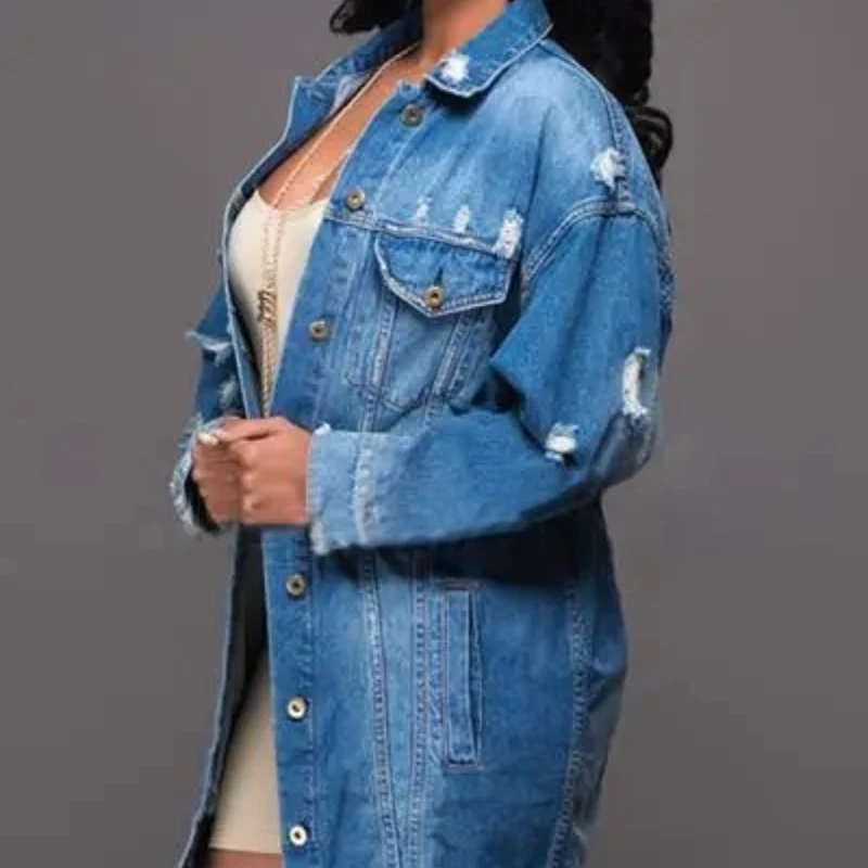 Europe and the United States new style women\'s street trend jacket long style jeans trench coat denim jacket women