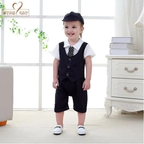 Baby Boss Outfit for Boy Birthday Christening Clothes Set Infant Baptismal Gentleman Costume Fake Vest Toxedo Jumpsuits BowTie