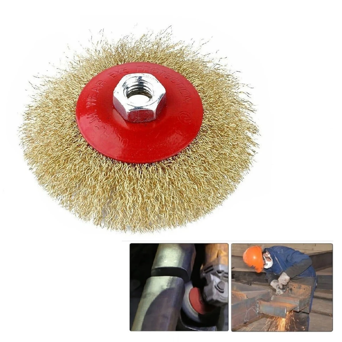 1 قطعة سلك شطبة فرشاة الروتاري الصلب النحاس مطلي فرشاة سلك عجلات M14 الموضوع ل زاوية طاحونة إزالة الصدأ تنظيف أداة