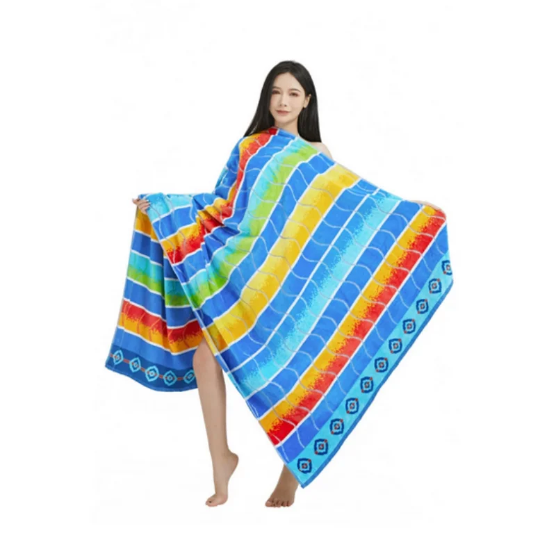 

180x102cm European And American Wind Big Bath Towel, Double Face Yarn Dyed Thicken Pure Cotton Seaside Swimming Beach Towel, T15