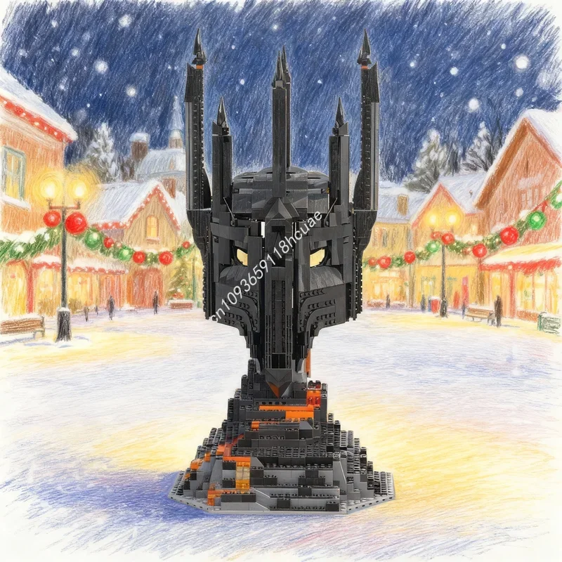 1306 piezas MOC El Señor de los Anillos Casco de Sauron Montaña del Destino Modelo de exhibición Bloques de construcción de juguete Regalos de festival Construcción