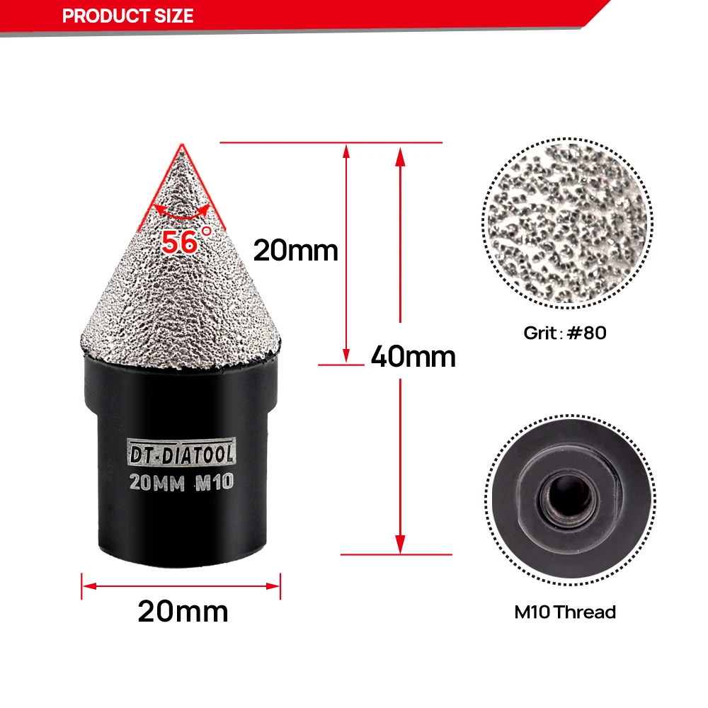 DT-DIATOOL 20mm Diamond Chamfer Finger Milling Bits M10 Hole Saw Drilling Crown Enlarging Masonry Tile Polishing Bevelling Korea