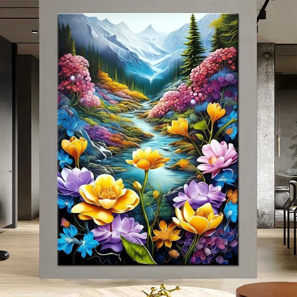 Full Square/Round Drill 5D DIY Diamond Painting Golden flowers and mountains Picture Diamond Embroidery Cross Stitch Home Decor