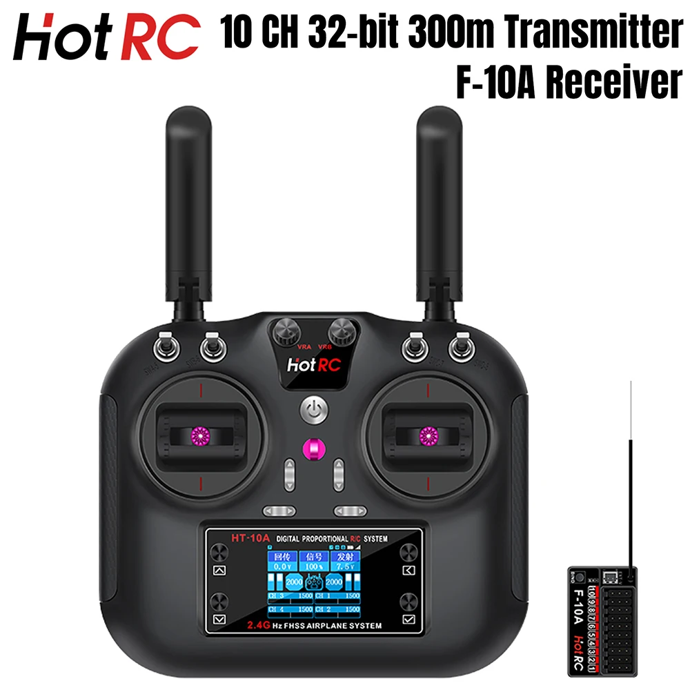 HOTRC HT-10A RC Transmitter 10CH With Receiver For Model Airplanes RC Boats Car Drones