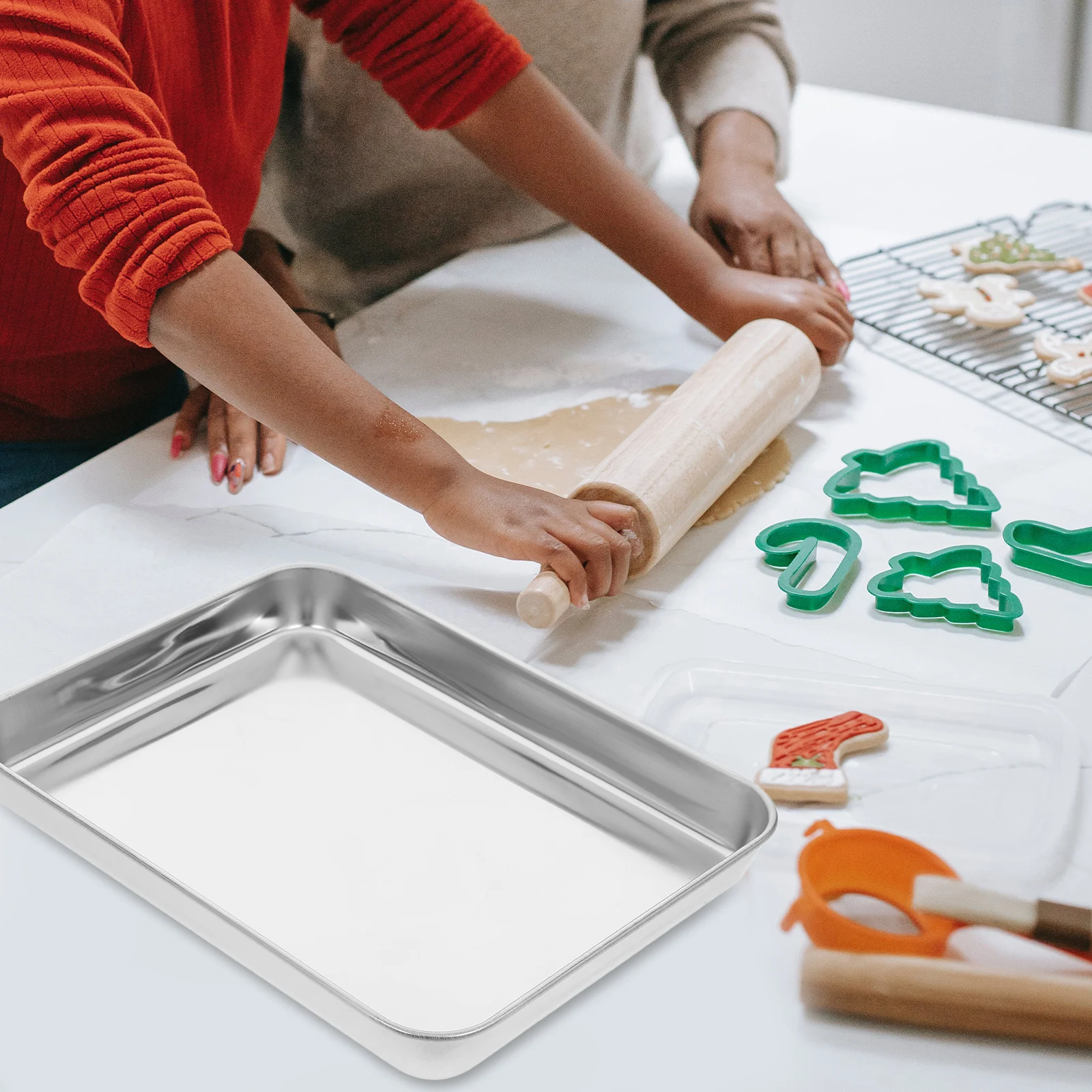 

3Pcs Stainless Steel Bbq Tray Set Baking Roasting Steaming Pan Oven Toaster Oven Tray Grill Serving Platter