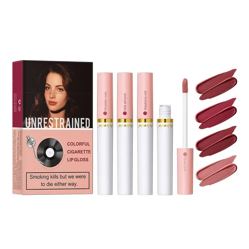 Criativo Cigarro Batom, Brilho labial fosco, esmalte labial de longa duração, impermeável Lip Stick Tube, Nude Red Lip Tint Make, 4 pcs por conjunto