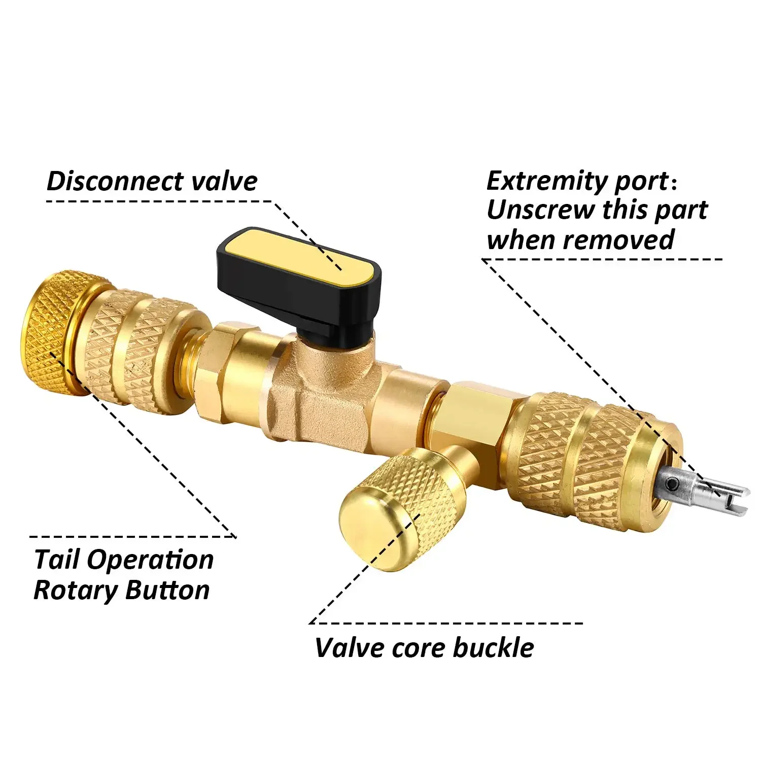 Valve Core Remover Installer Tool Kit with Dual Size 1/4 & 5/16 Port for with R22 R12 R407 R410 R404 R32 R600 HVAC System Repair