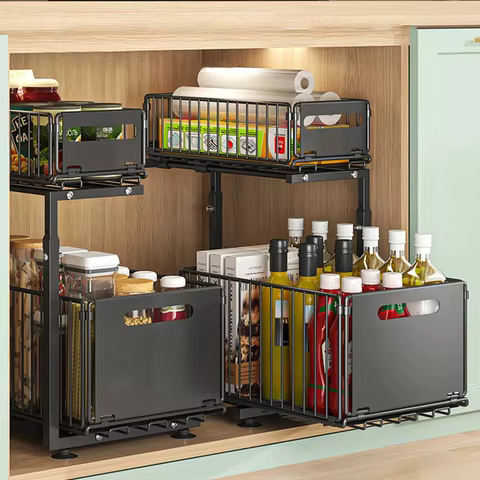 Height-Adjustable 2-Tier Pull-Out Under-Sink Organizer — Best adjustable-height shortlist pick