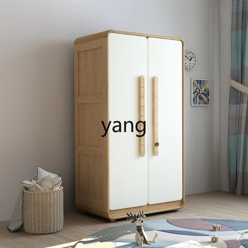 Yhl Solid Wood Wardrobe Boy Daughter Children's Room Cabinet Simple Storage Wardrobe Ash Wood 2 Cabinet