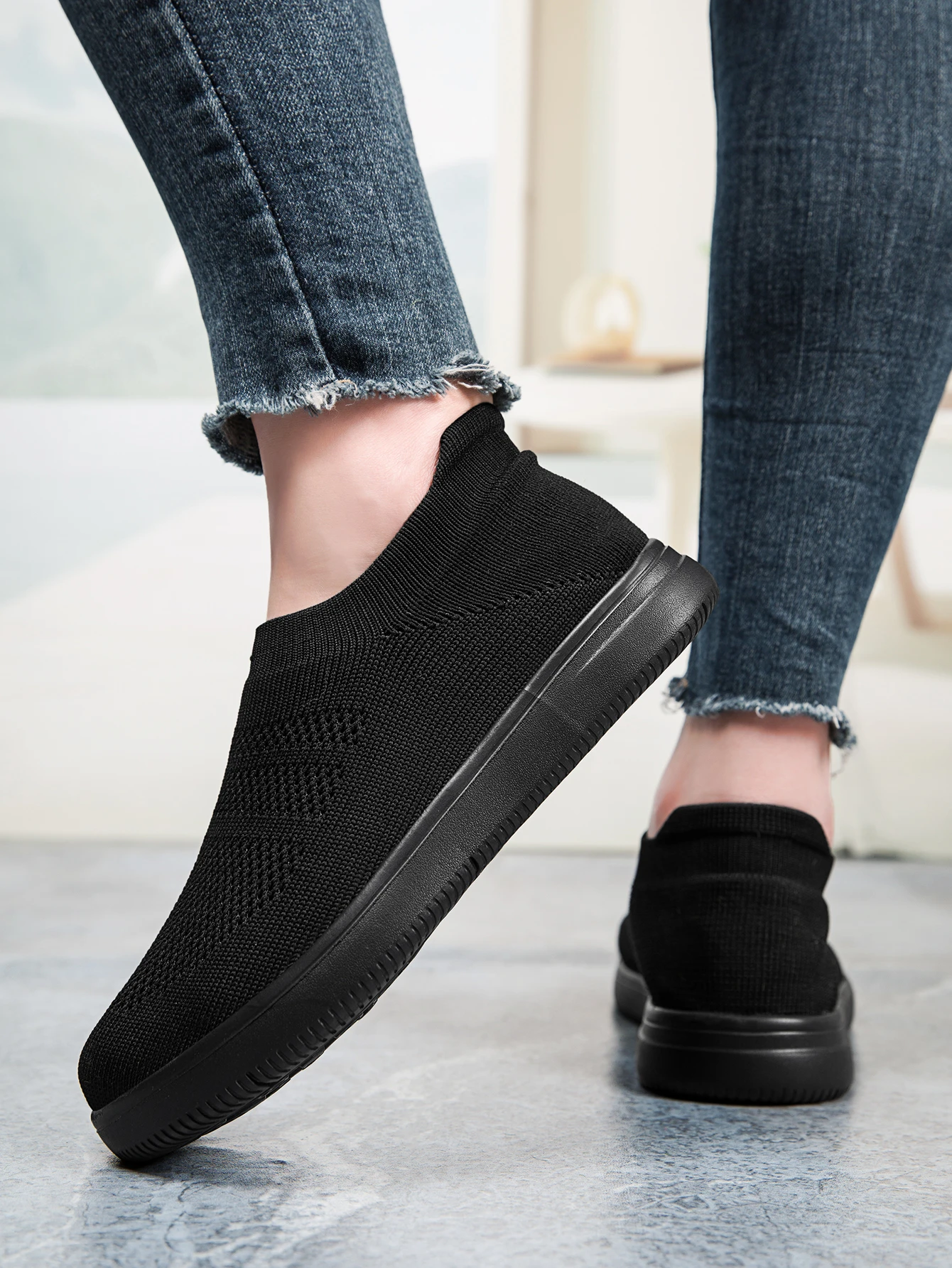 Damen-Socken-Sneaker, Slip-On, atmungsaktive Flying-Knit-Schuhe, weich, rutschfest, leicht, flache Walking-Loafer, Damen-Büro- und Alltagsschuhe – Detail 7