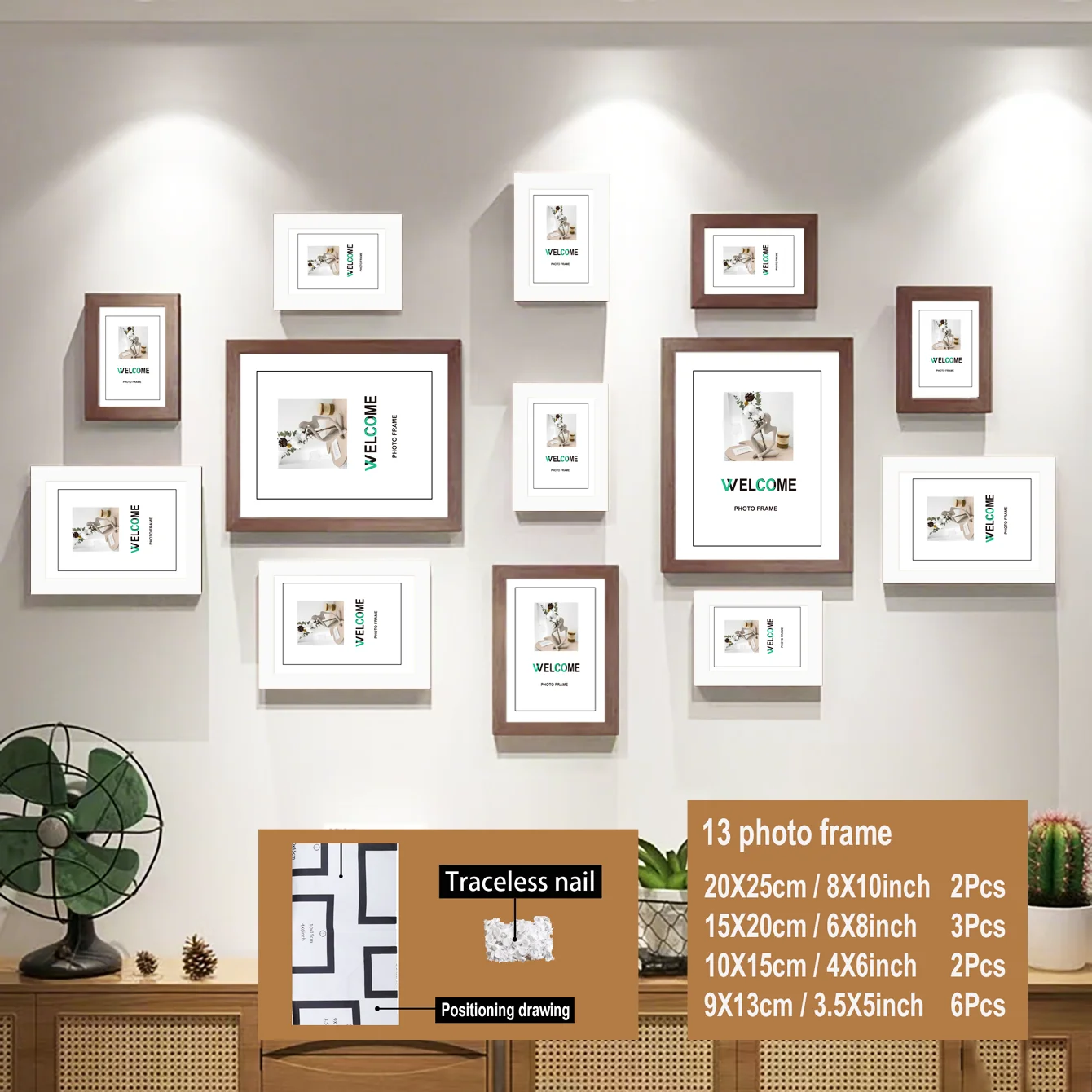 VCC 13-teiliges Bilderrahmen-Set aus Holz für die Wand, Zuhause, Büro, Dekoration, festliche Gedenkgeschenke – verschiedene Größen für Fotos 3