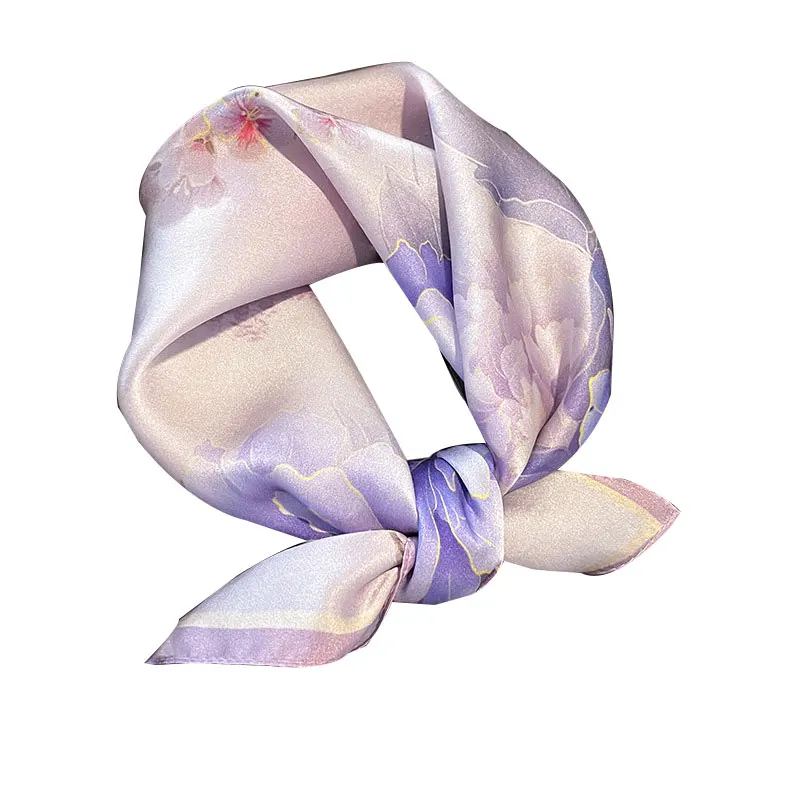 53cm Square Scarf 100% Pure Real Silk Scarves for Women Foulard Fashion 2024 Floral Brand Print Shawls Hijab Bandana Headband