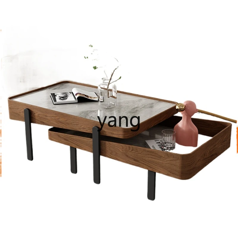 

Yjq Stone Plate Coffee Table Home Small Apartment Light Luxury Height Combination Retractable Creative Living Room Furniture