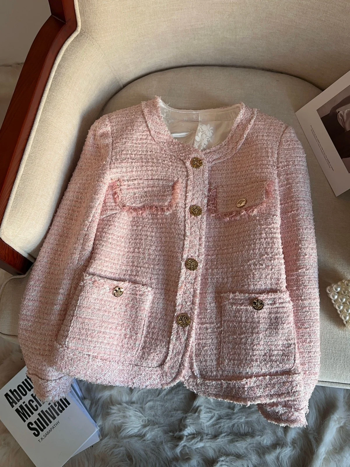 

Розовая женская верхняя одежда, модная осенне-зимняя новинка, элитный топ, придающий стройность, A75889