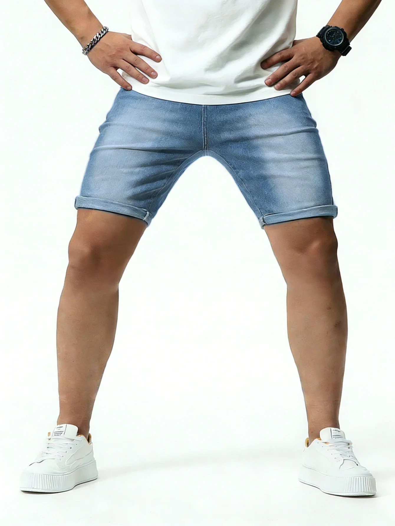 

Мужские джинсовые шорты Y2K Drip Blue Denim, облегающие, повседневные, в уличном стиле, без аксессуаров и ремней.