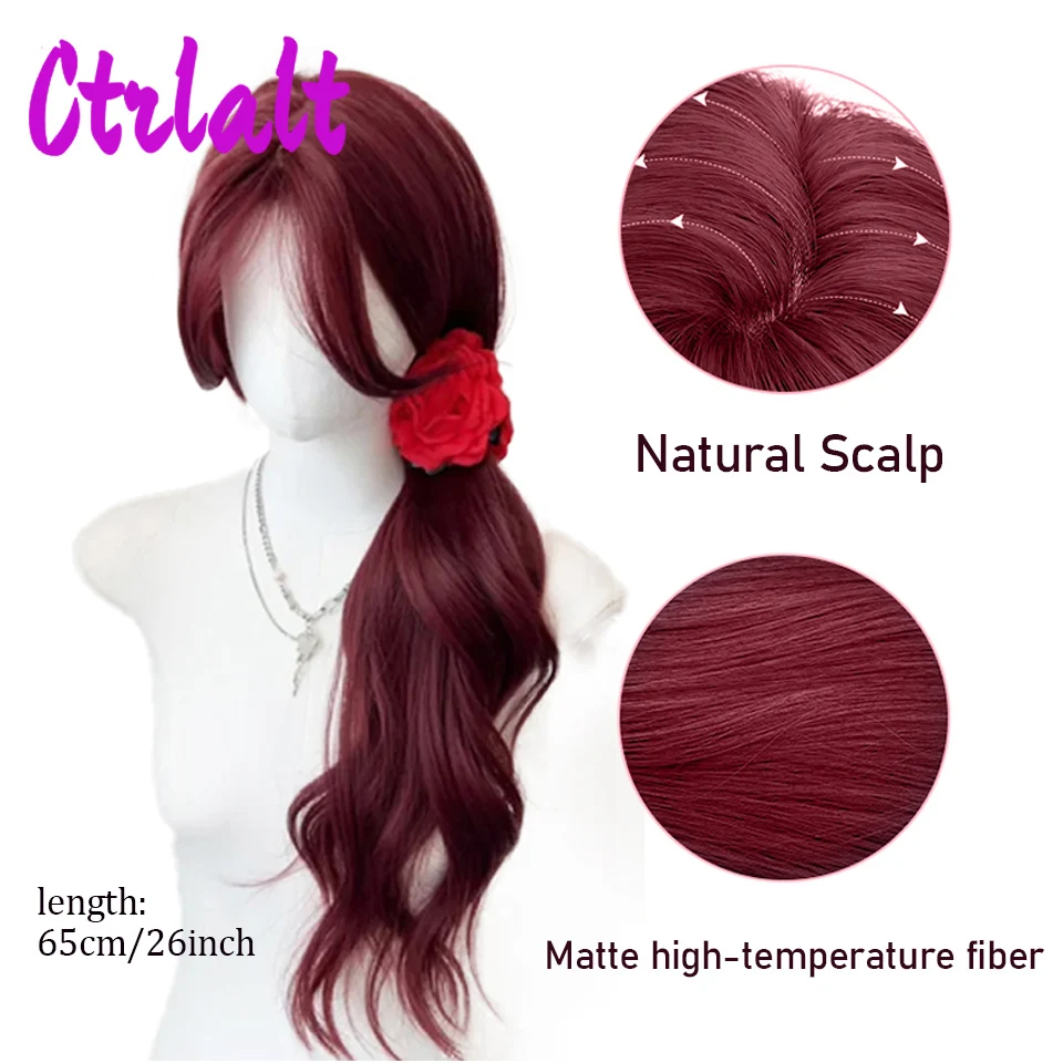 Red Synthetic Wig for Women Dense Long Wave Cospaly Lolita Wig Nature  Wigs with Bangs Fake Hair High Temperature