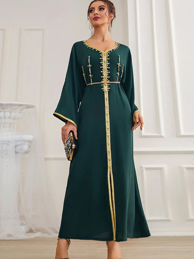 Eid Diamond Muslim Morocco Party Dress Women Abaya Maxi Dresses Long Robes Middle East Ramadan Turkish Islam Prayer Female Juhab