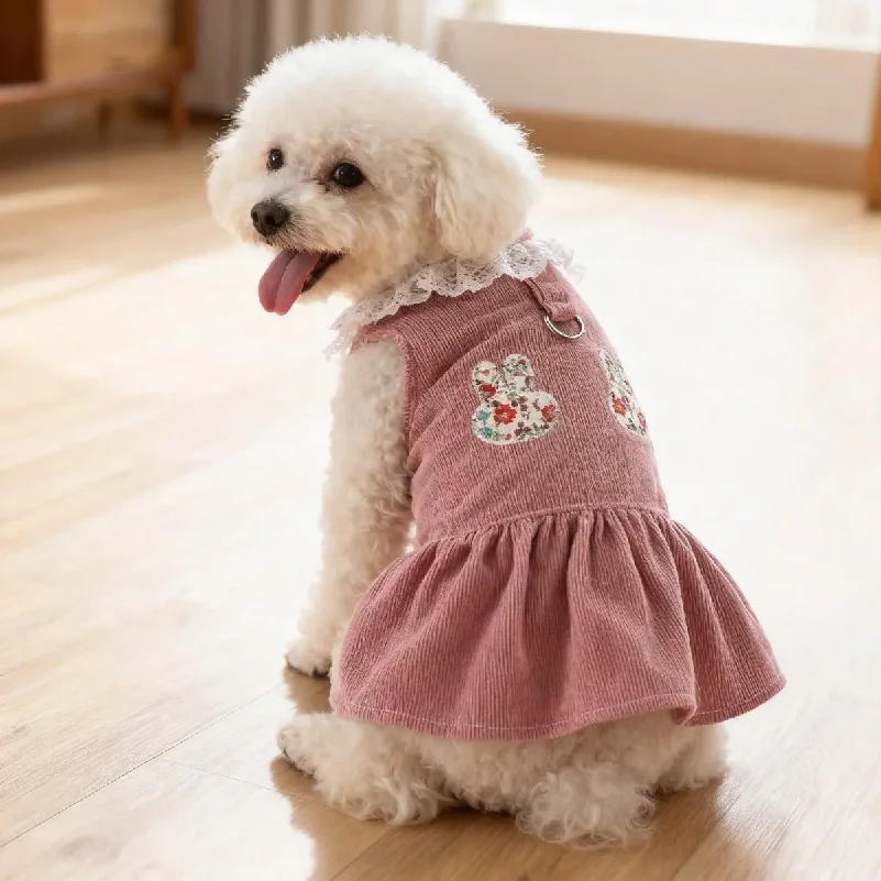 Vêtements pour petits chiens et chats style princesse, robe spéciale mignonne pour Teddy Bear et Pomeranian, avec décoration sur la poitrine et le dos