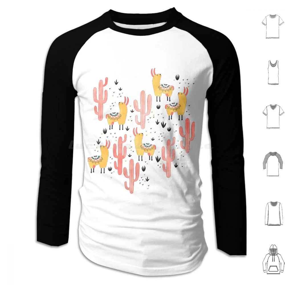Llamas amarillas, sudaderas con capucha de cactus rojo, manga larga, Cactus, cactus, Llama, Alpaca, Animal, alfombra de verano, Aloe, desierto, flor, caprichosa