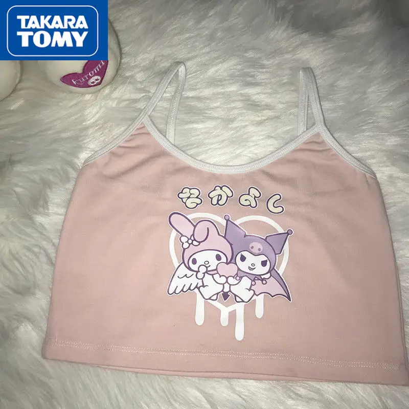 

TAKARA TOMY Summer New Hello Kitty Cute Cartoon Print Girls Wear A Camisole Inside and Wear A Cool and Sweet Camisole Top