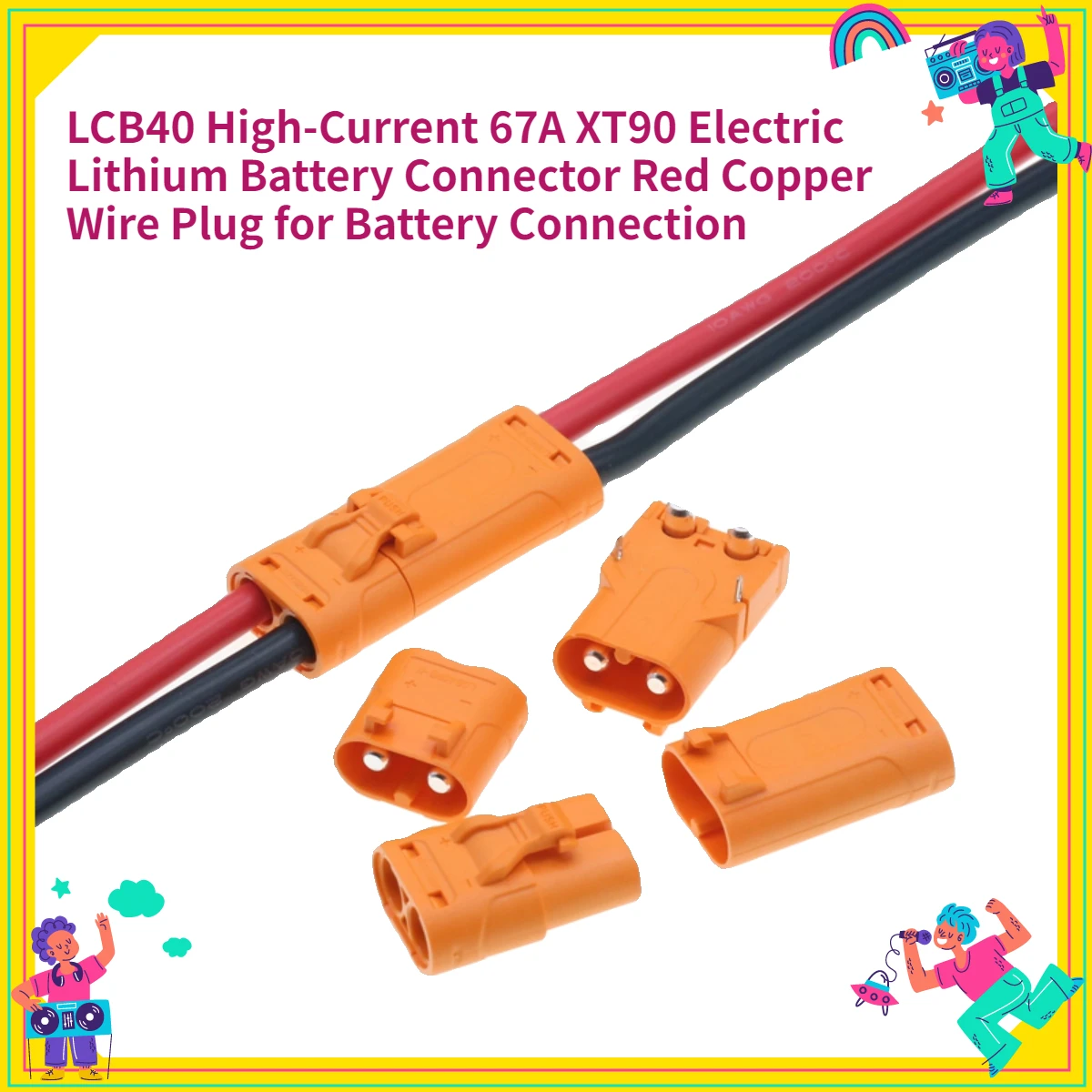 

LCB40 Сильноточный 67A XT90 Разъем для электрической литиевой батареи Красный медный провод Вилка для подключения батареи Разъем постоянного тока 10AWG
