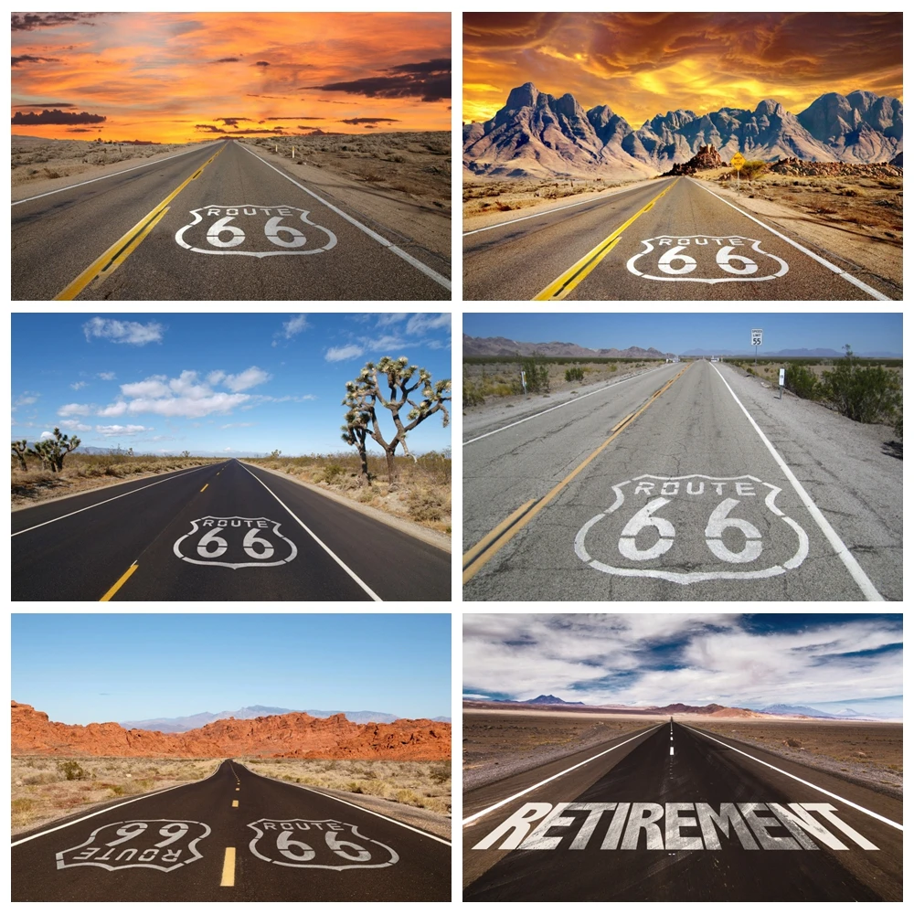 USA Route 66 Road Photography Backdrop Old History Blue Sky Sunset Way Natural Scenic Wedding Party Photo Background ﻿Studio