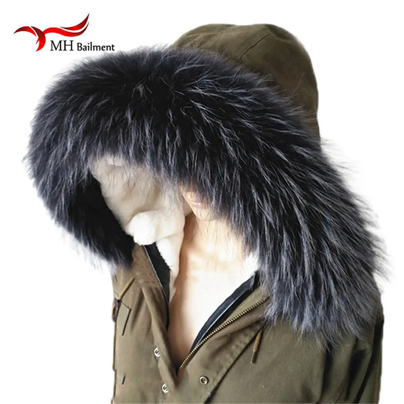 100% Natural Raccoon Fur Collar Winter Parka Coat Luxury Warm Ladies Scarf Genuine Black Men Warm Real Fox Fur Shawl Women