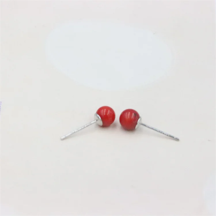 ZFSILVER 100%925 Sterling Silver Fashion Nature Red Sea Bamboo Coral Earrings For Women  Charm Jewelry Girl Party Gift Ear Studs