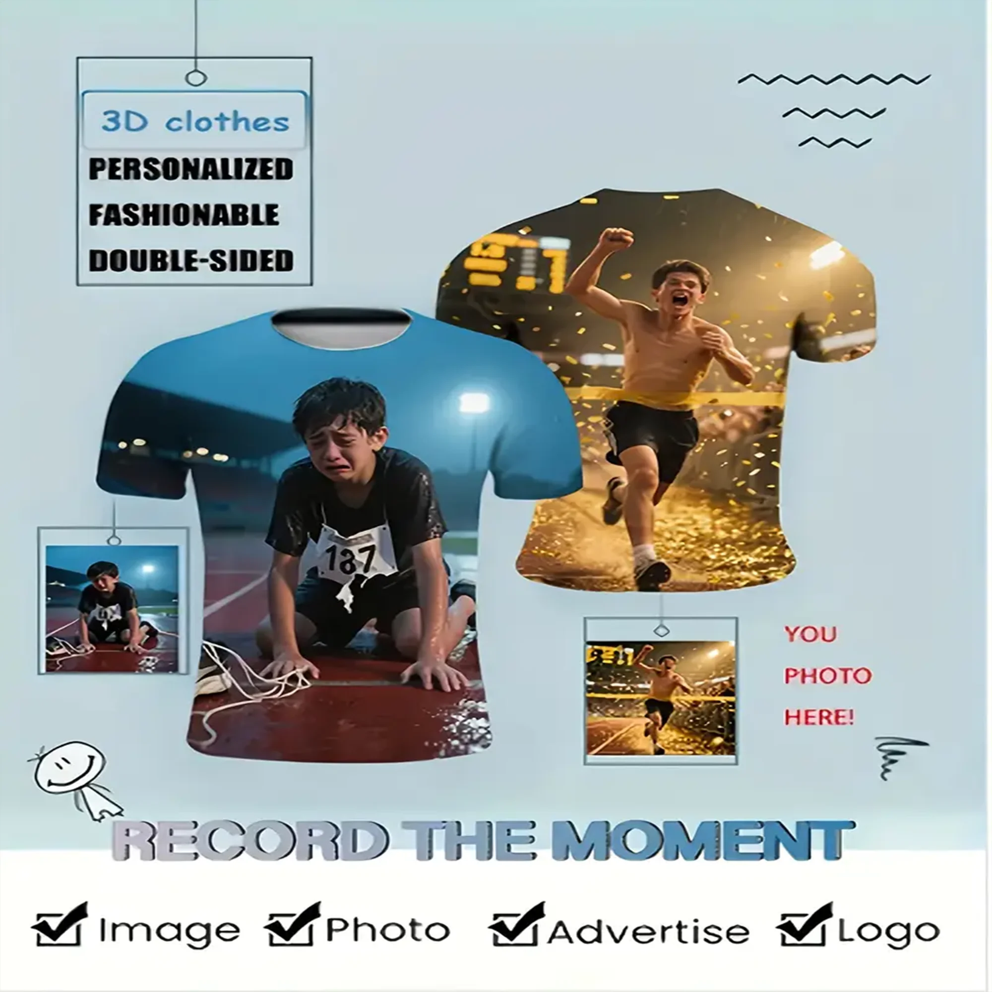 Custom Your Photo 3D Print T-Shirts Anime Men Women Casual Fashion Short Sleeve T Shirt Oversized Harajuku Tees Tops Kid Clothin