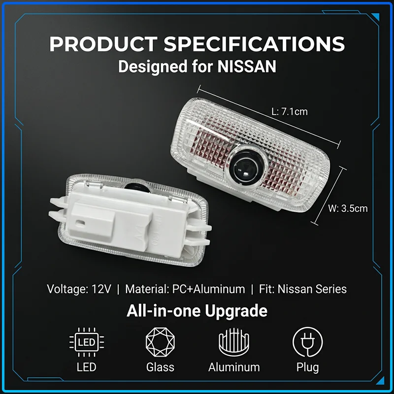 2Pcs 3D HD LED Light Car Door Projector Welcome Lights For Nissan Nismo Tiida Sylphy Teana X Trail T30 T32 Almera Qashqai J10