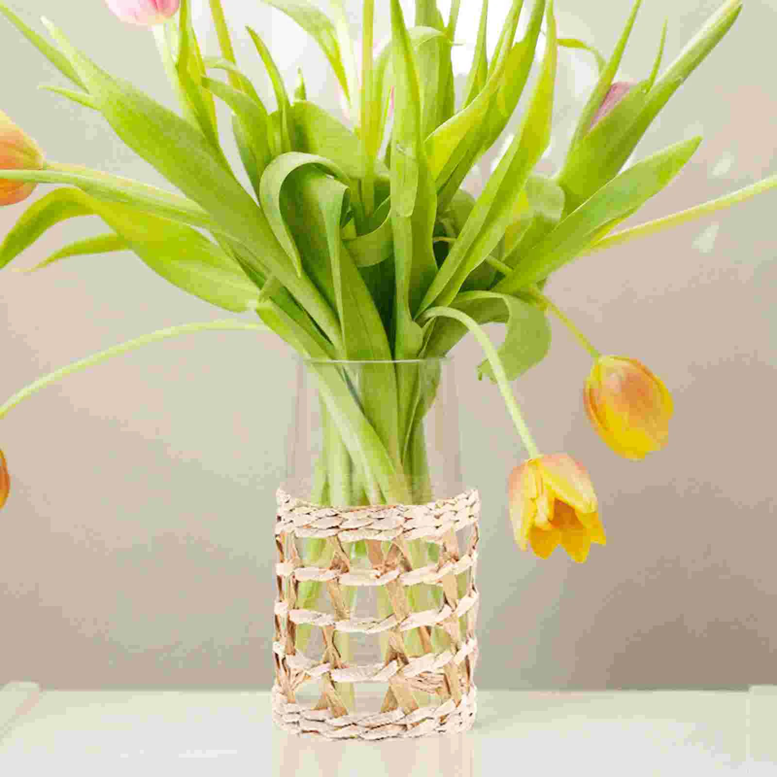 2 Pcs Straw Vase Set Drinking Cup Sleeve Hand-made Covers Home Holders Woven Anti-scald Grass Water