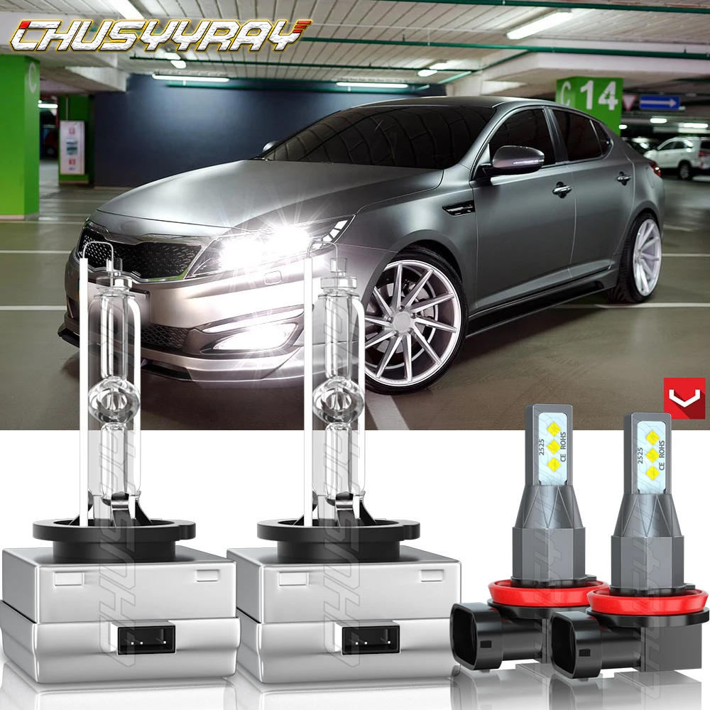 

CHUSYYRAY Compatible For Kia Optima 2011 2012 2013 D1S+H11 LED Headlight HID High/Low Beam+Fog LED Light 4x Bulb Car accsesories