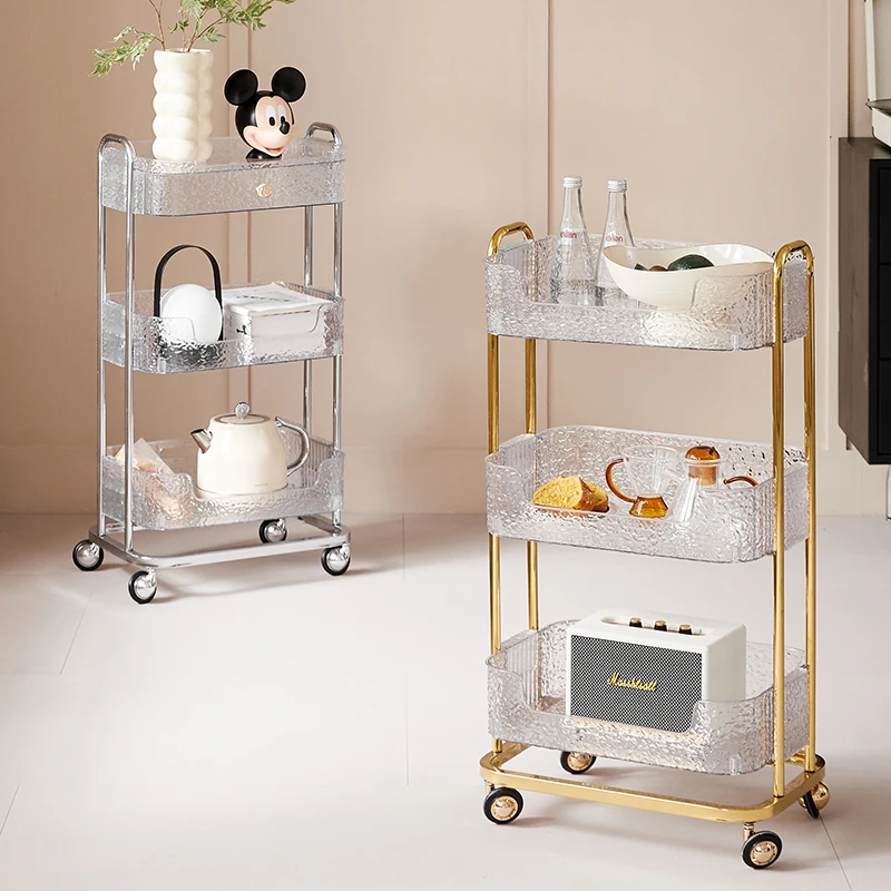 Acrylic Barber Furniture Moving Cart Bar Aesthetic Transparent Storage Trolley Multifunctional Reception Rotating Rollwagen Spa