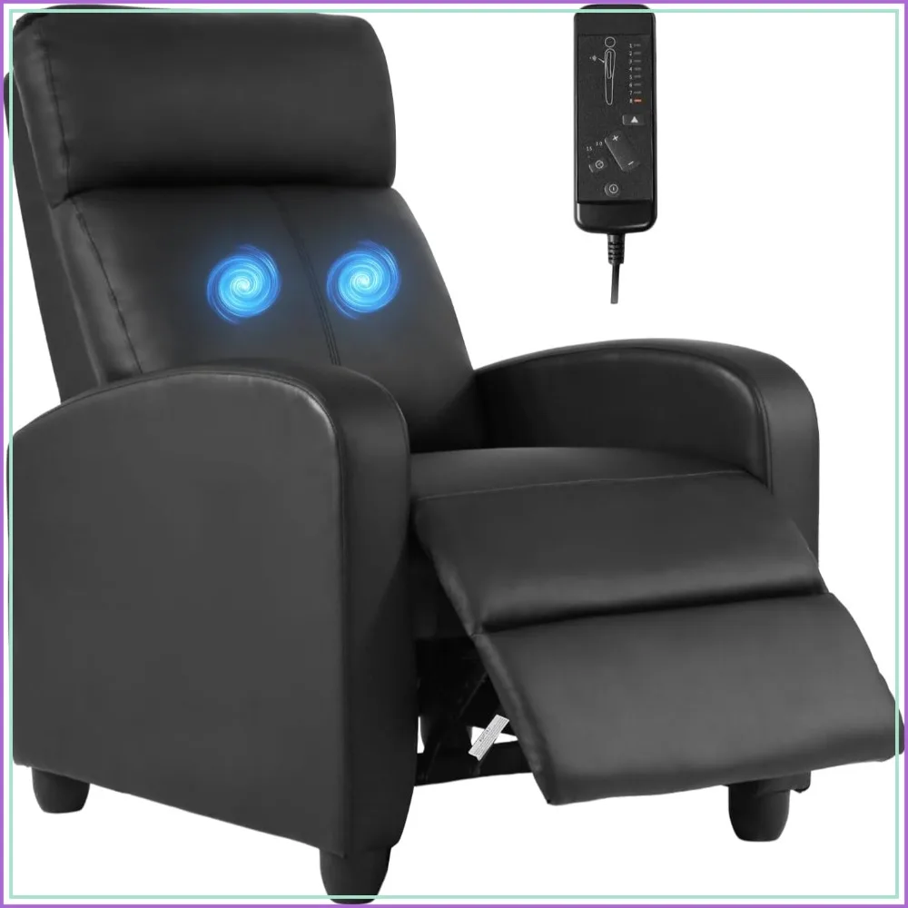 FDW Recliner Chair with 2 Point Massage Function, Black PU Leather