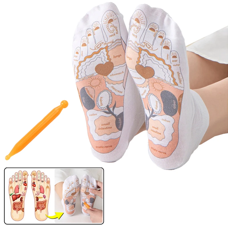 Chaussettes d'acupression de massage des pieds avec bâtons, chaussettes de rérolologie, yoga, diagramme de point d'acupression, 1 paire