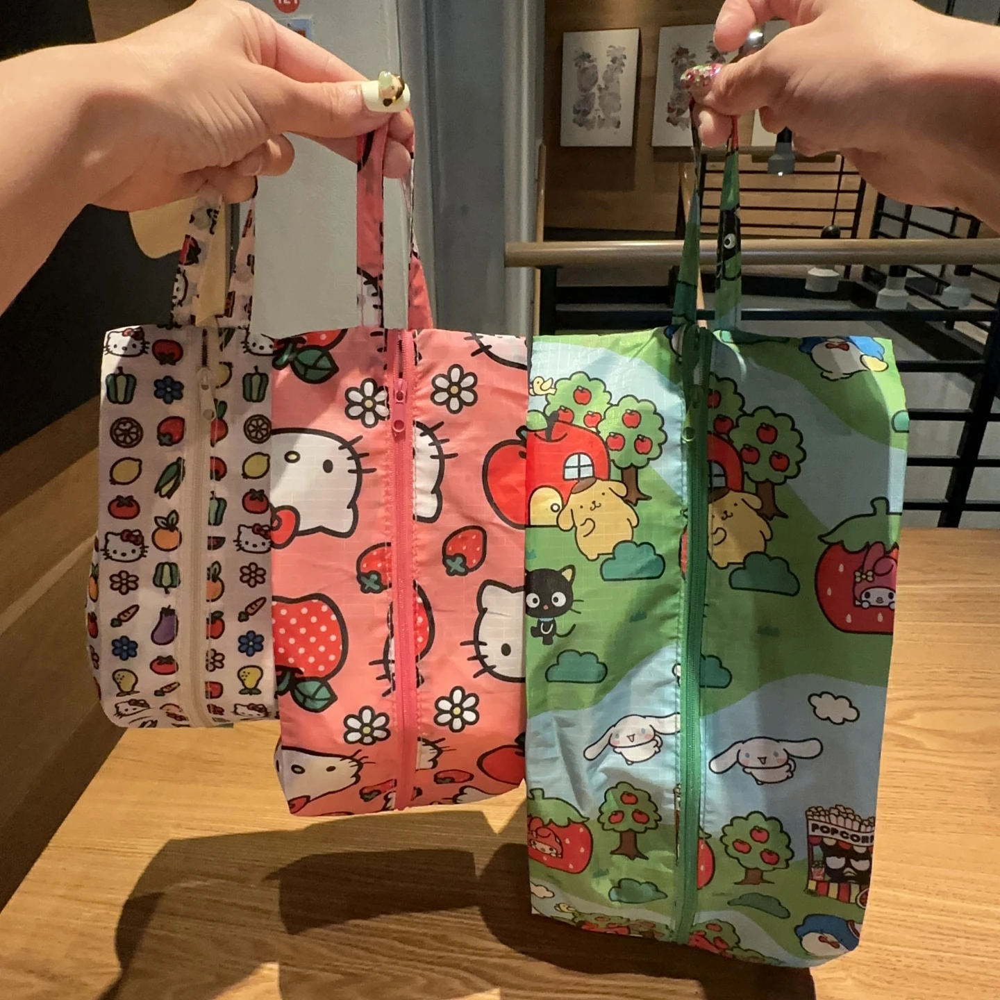 

sanrio hello kitty cute three-piece storage bag cartoon set travel portable packing bag lingerie shoes finishing bag women