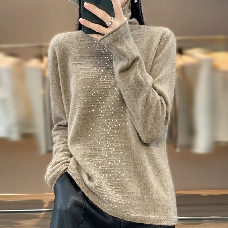 2024 Autumn/Winter New High Collar Sweater Women\'s 100% Pure Wool Knit Pullover Luxury Design Clothing Turtleneck Warm Sweater