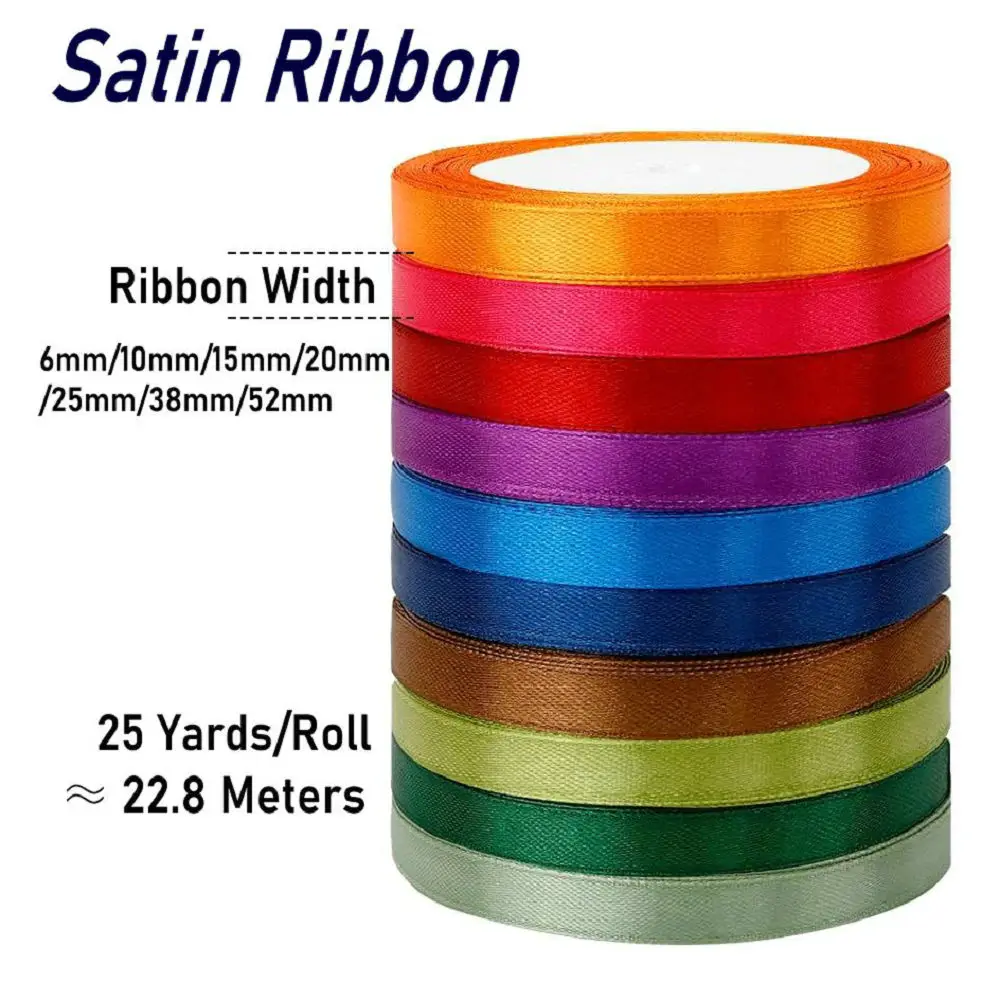 25 Yards Satin Ribbon for DIY Crafts Gift Wrapping Handmade Roses Hair Bows Fabric Wedding Bouquet Decoration Sewing Accessories