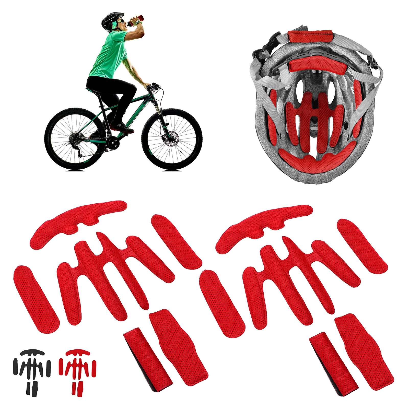 2 sets fietshelmvoeringkits warmgeperste sponsvoering met klittenband zweetabsorberend zacht en comfortabel fietsuitrusting