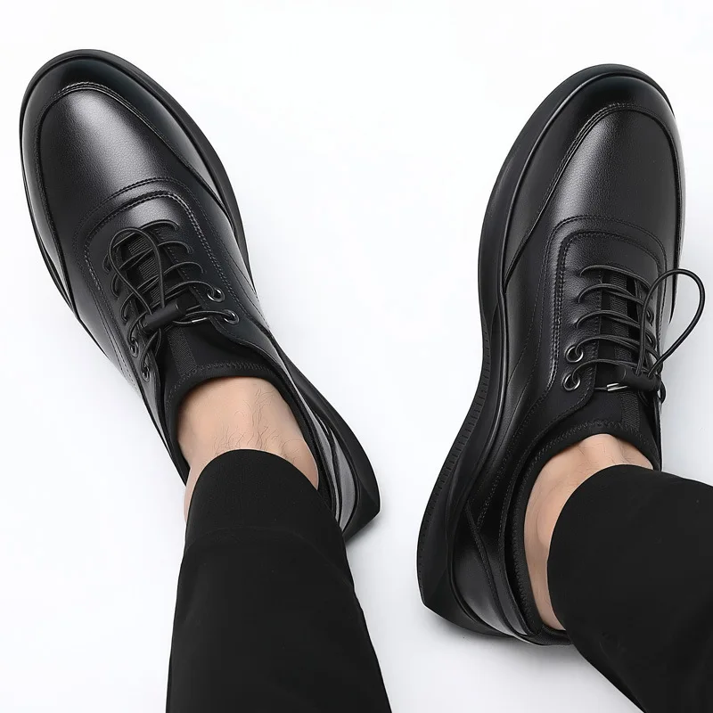 أحذية جديدة للرجال أحذية جلدية كاجوال موضة أحذية رياضية بنعل سميك أحذية رياضية مكتنزة برباط أسود رائع #2