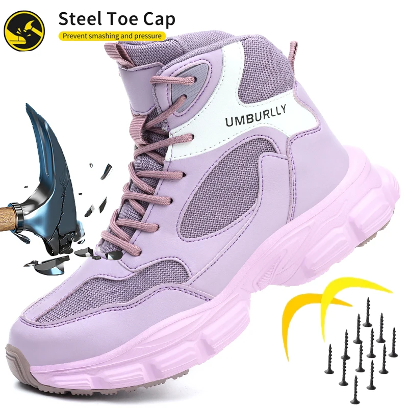 Zapatos de seguridad con punta de acero resistentes al desgaste para mujer, zapatos de trabajo protectores antipinchazos y anticaídas para trabajos en el jardín