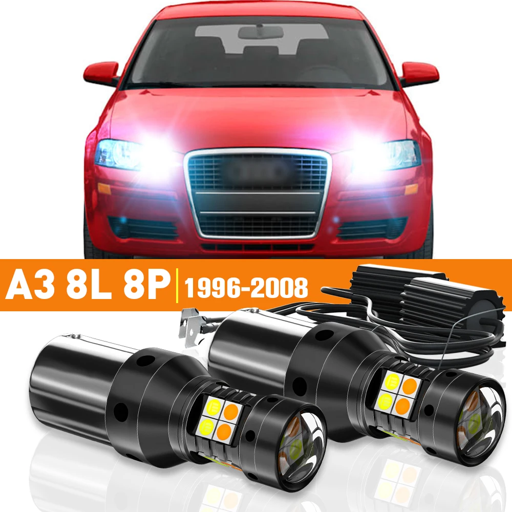 

2pcs LED Dual Mode Turn Signal+Daytime Running Light DRL For Audi A3 8L 8P 1996-2008 2003 2004 2005 2006 2007 Accessories Canbus