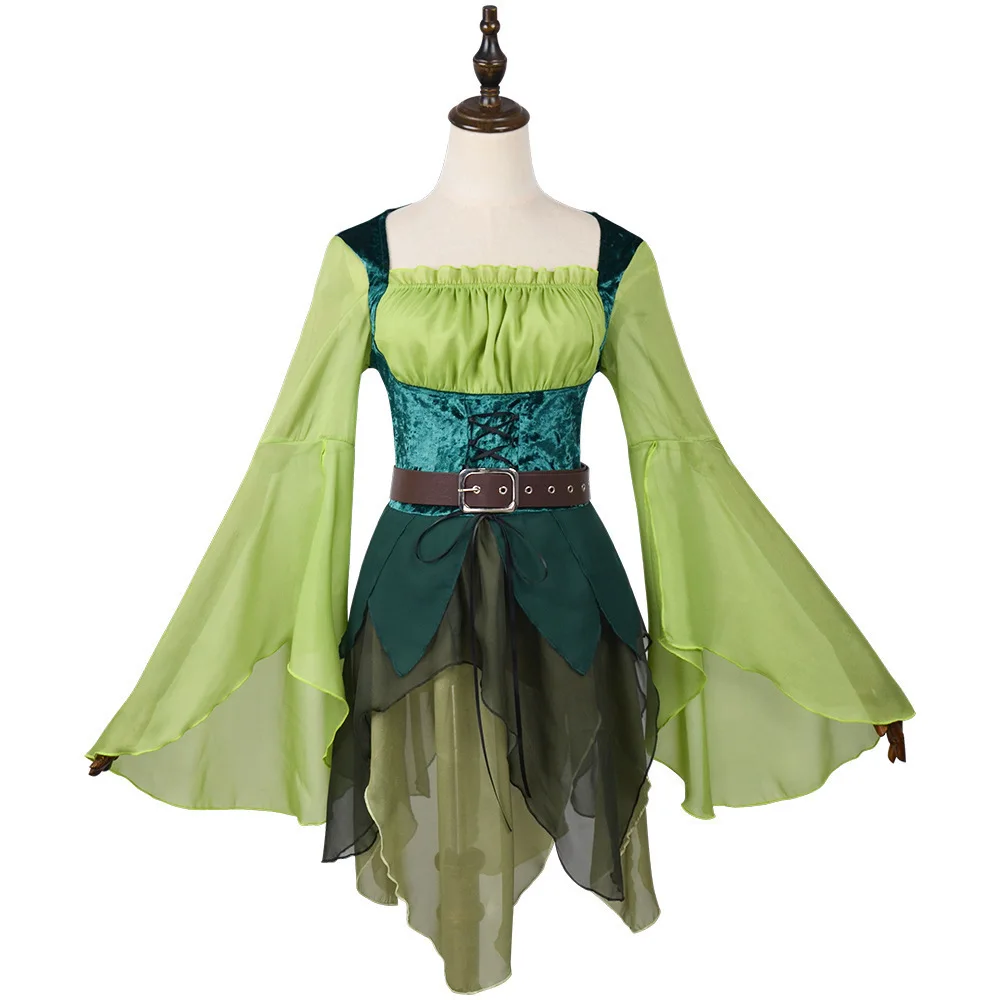 Elfo feminino medieval feiticeiro de Oz vestido de elfo mágico dramatização de Halloween